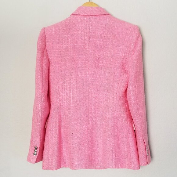 Zara Pink Tweed Textured Double Breasted Blazer Jacket Size S 7553/687 Barbie - Picture 14 of 16